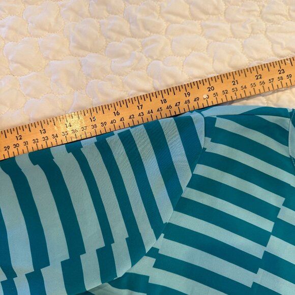 Kim Rogers Teal Striped Tunic Top, Size Large, Roll Sleeve Pullover Shirt - Picture 7 of 8